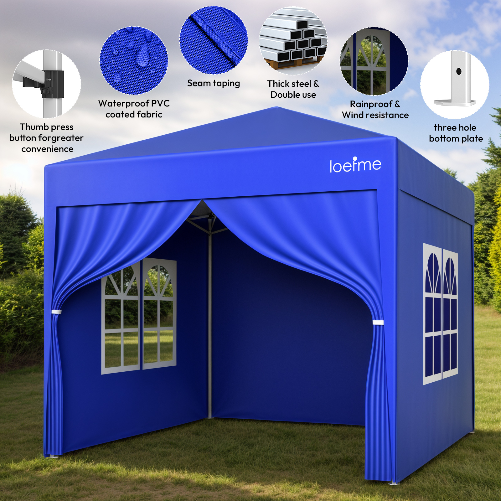 Image of 2.75x2.75m Car Canopy With Removable , Folding Garage Storage Tent With Carry Bag, Quick Setup Outdoor Shelter In Grey/blue For Backyard Garden Driveway