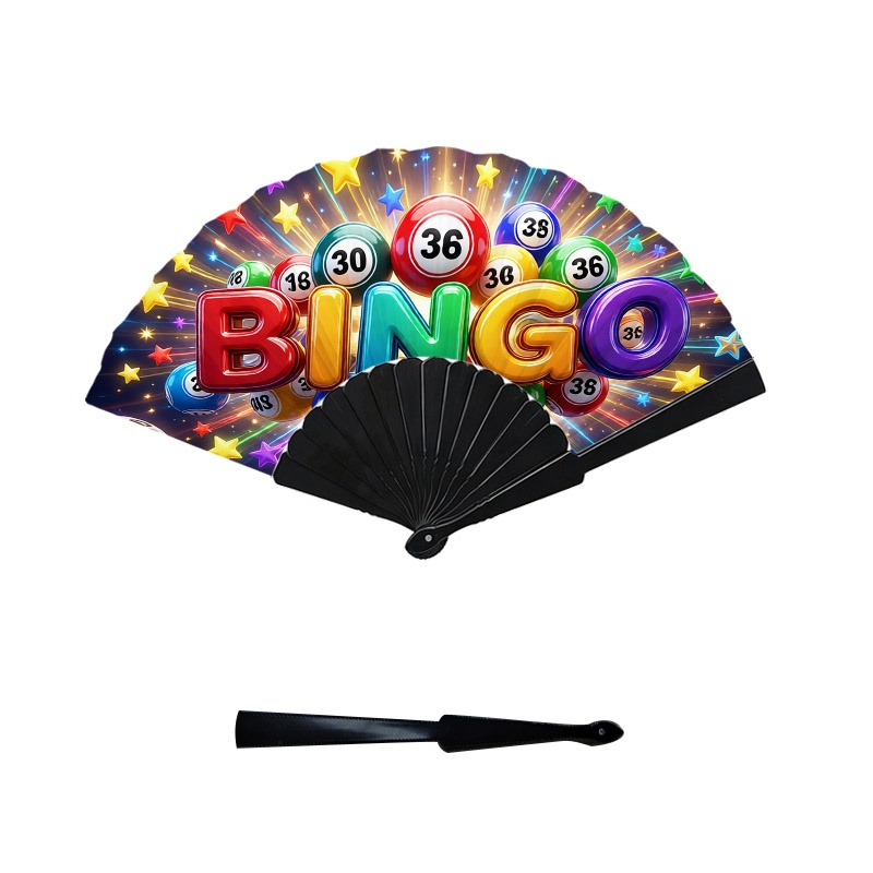 TEMU 1pc Bingo Themed Handheld Fan With Glowing Bingo Letters & Numbered Balls - Decorations, Plastic Ribs Suitable For Parties, Bingo Games,