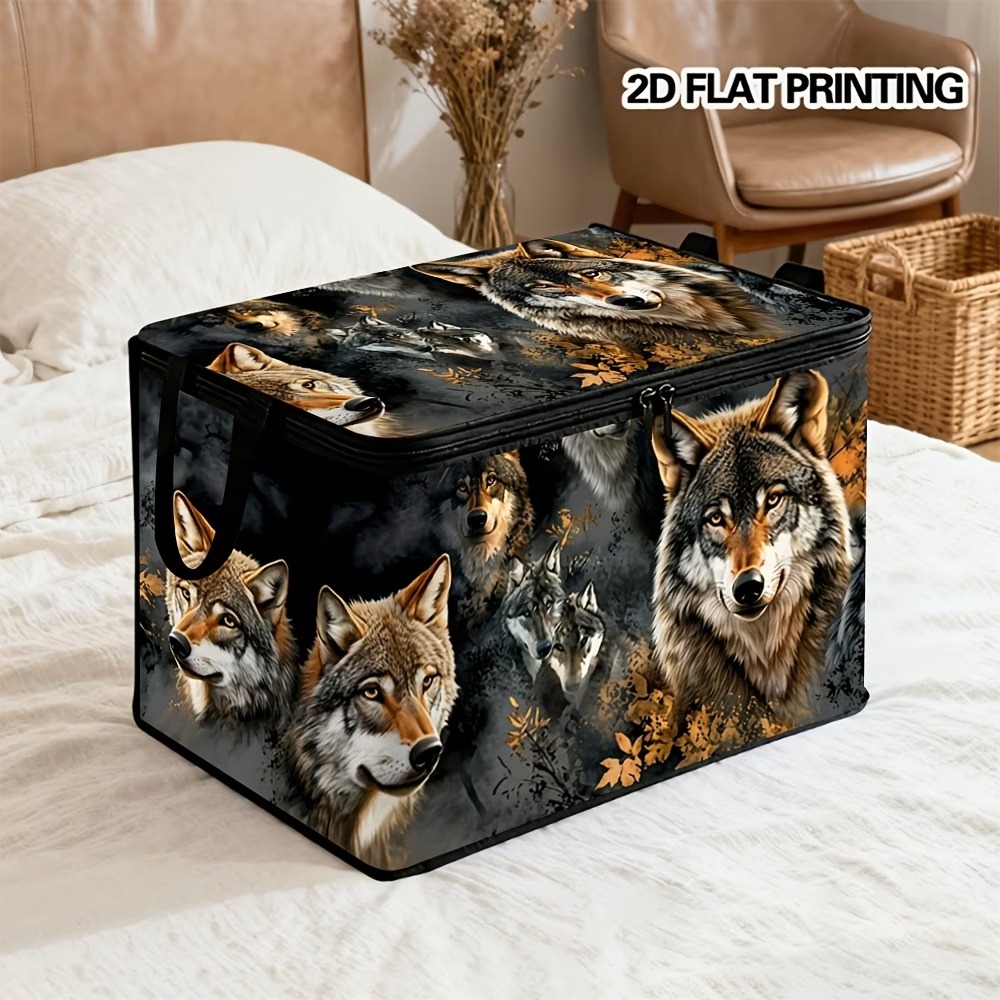 TEMU 2d Flat Printing, 1pc Storage Box, Realistic Wolf Ultra-foldable Storage Basket, Pattern, Sturdy Handle, Suitable For Clothing And Home