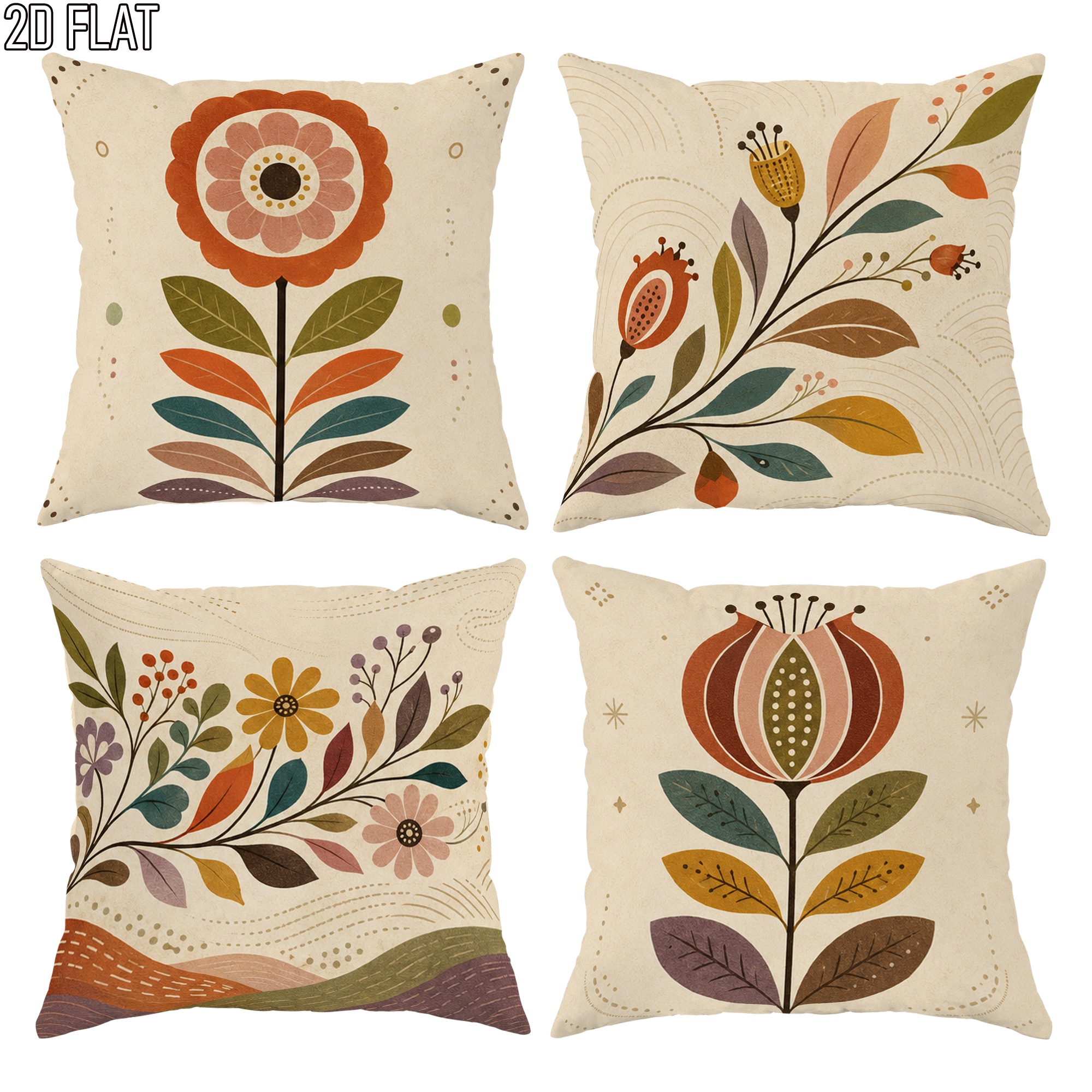 TEMU 4pcs Vintage Hand-painted Abstract Floral Print Pillowcases, Bohemian Style Home Decor Cushion Covers, Gift For Family, , , Zipper Closure,