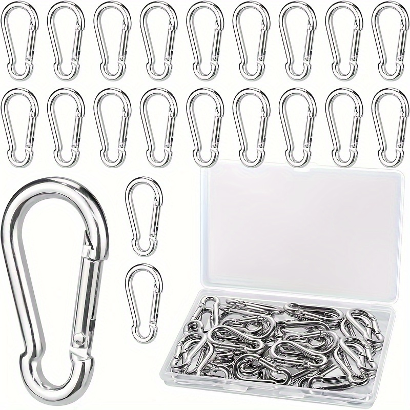 TEMU Pack Of 30 Stainless Steel Hooks Outdoor Use, Outdoor Clasps, Outdoor Keychains, 4 X 40mm Outdoor Hook Keychains, Storage Box With Spring Lock Pets, Fishing, Hiking, Backpacking, Outdoor Sports