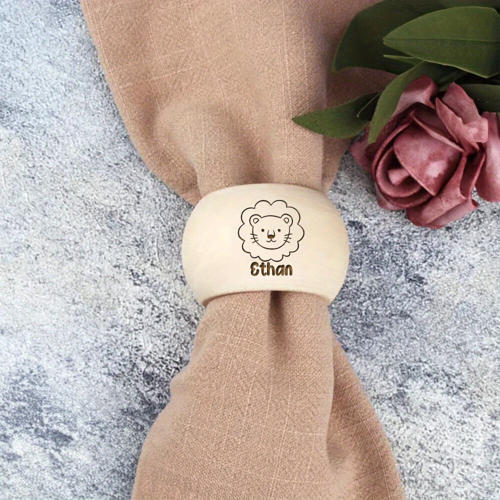 TEMU Anillo de Servilleta de Madera Personalizado – Portanombres Grabado con Láser para Decoración de Mesa de Boda, Regalo para Cena de