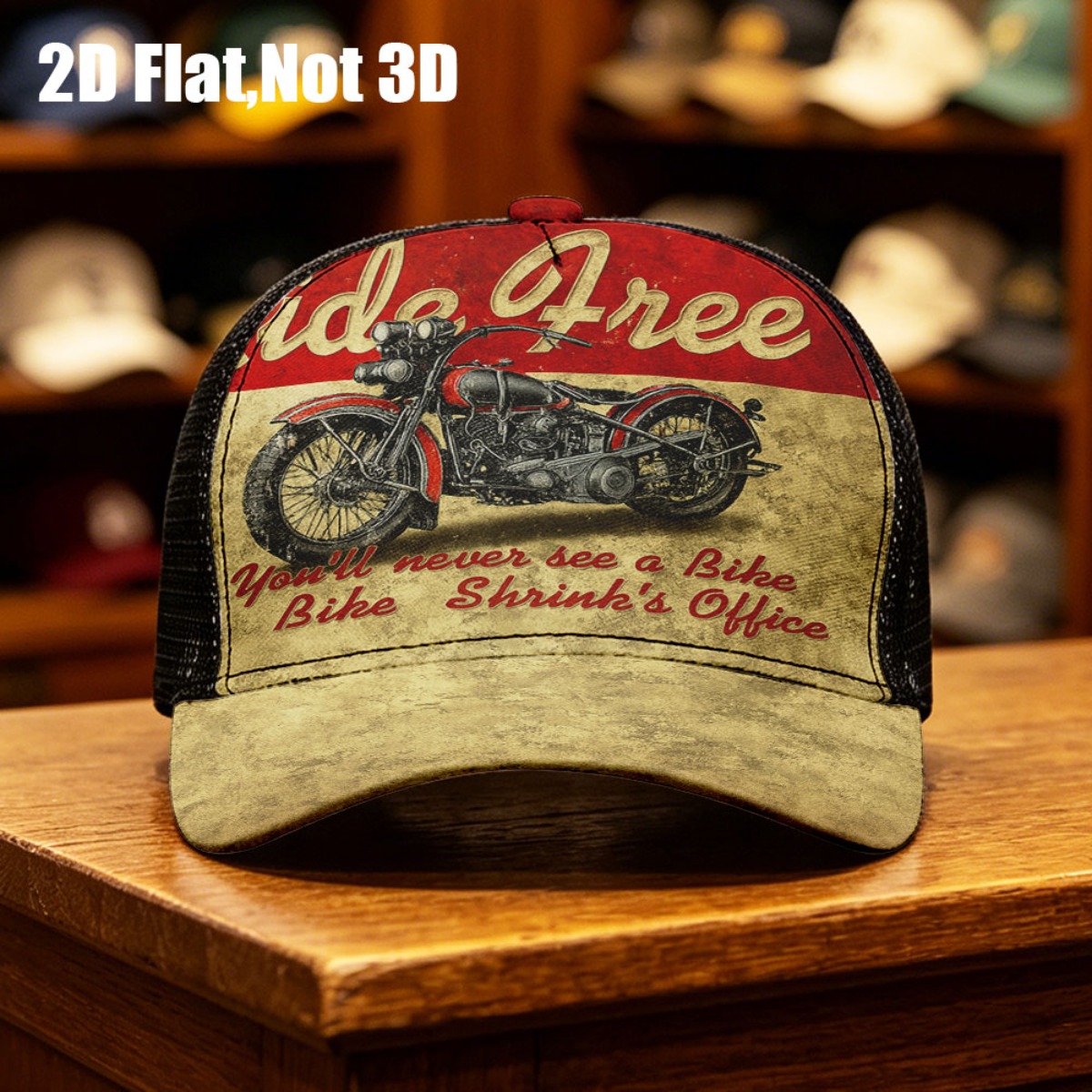 TEMU 1pc Vintage Motorcycle Trucker Hat With "" Print - Adjustable Snapback Cap, Breathable Mesh, Lightweight Suitable For Outdoor, Fishing,