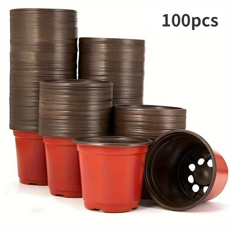 

100pcs Pots de Plantes en Plastique Bicolores - Rouge & Noir, Parfaits pour Semis et Fleurs, Conteneurs de Jardin Durables avec Trous de Drainage, Pots pour Plantes