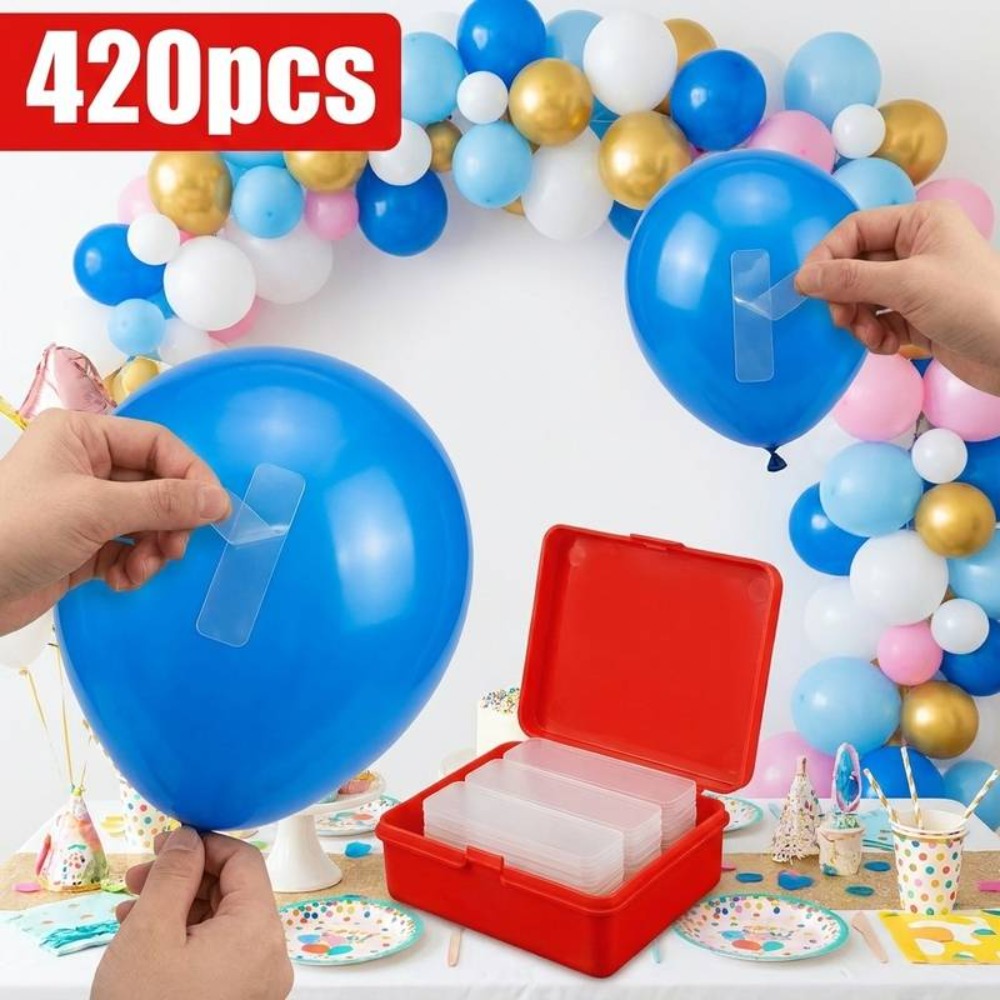 TEMU 420pcs Ruban Adhésif Transparent pour Ballons, Bandes Adhésives Nano Amovibles pour Fixation d' à Ballons sur Mur et Sol, Bandes Adhésives de