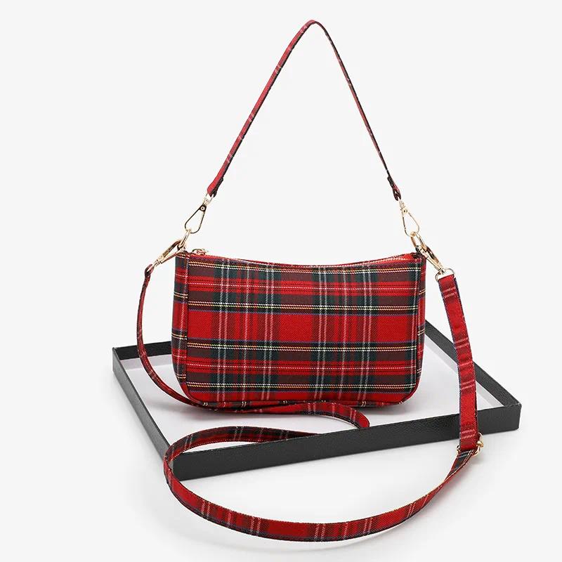 TEMU Women's Red Tartan Hobo Underarm Bag, Adjustable Dual Strap Shoulder Crossbody Purse, Vintage Checkered Handbag For Daily Dating, Perfect