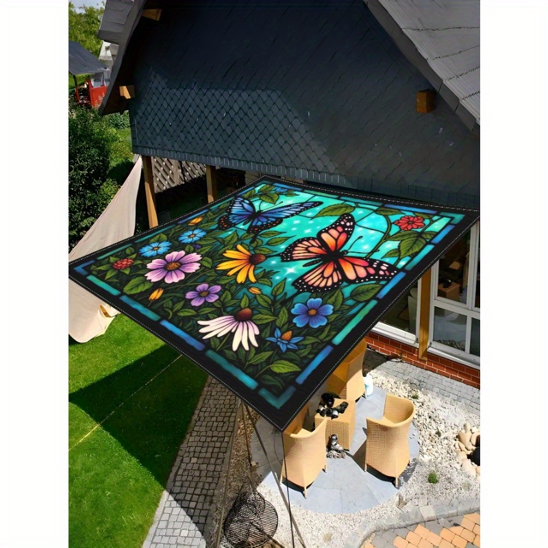 TEMU 1pc Qd- - And Flower Pattern Style Sunshade Canopy, Lightweight Polyester For Beach, Camping, Garden, Picnics - Outdoor Adventure Shade (poles