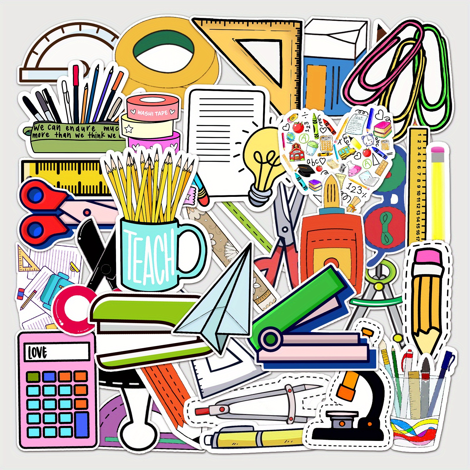 Image of 50pcs Vintage & Cute Stationery Sticker Pack - Vinyl Decals For Laptops, Skateboards, Luggage - Funny Doodle Art For Diy Projects, Party Favors & Christmas Gifts, Christmas Decor