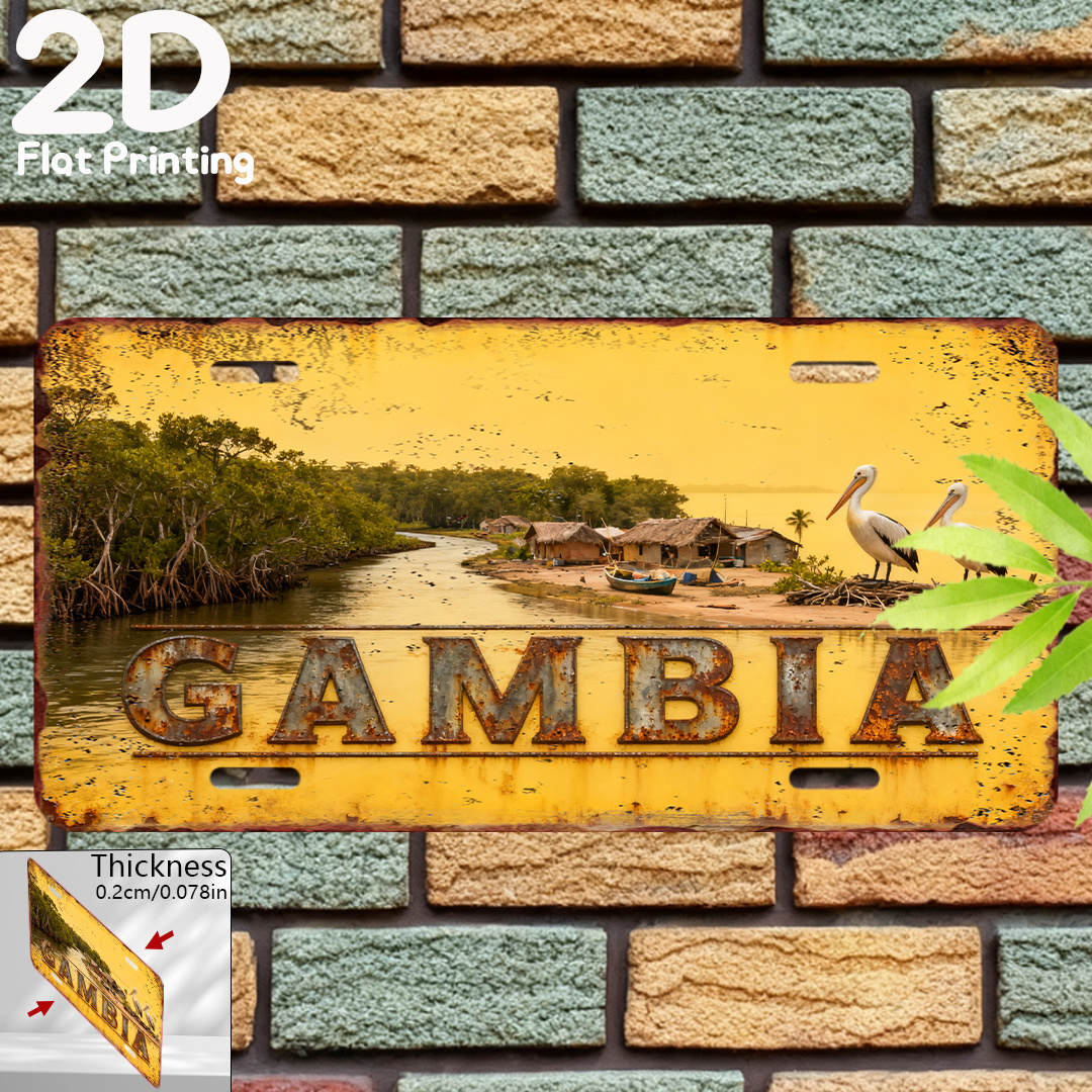 item picture 2d flat 2d printed on a flat surface single piece vintage sign decorative plaque and ornament 6 inches x 12 inches gambia city   decor vintage wall art gambia sign retirement gift present for   in gambia