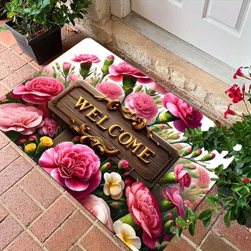 

1pc Vibrant Flower - Rustic Spring Style, Non-slip Soft Polyester Doorway Mat, Indoor/outdoor Use - Ideal For Living Room, Bathroom, Kitchen , Living Room Mat