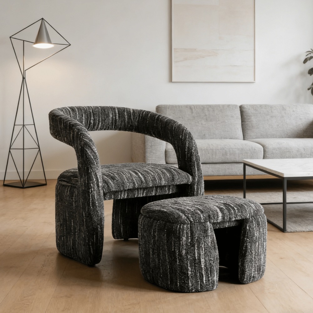 1pc Modern Accent Living Room Chair Set with One Ottoman, Upholstered Barrel Sherpa Lounge Side Chair, Comfy Side Reading Reclining Chair for Living Room, Bedroom, Apartment, Reading Room, Office