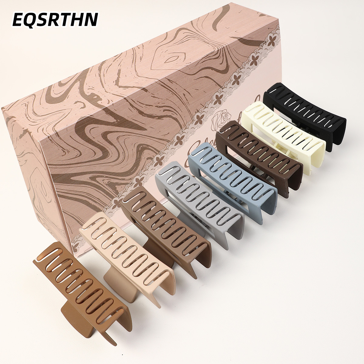 TEMU 8pcs Gift Box Of Morandi Color Hair Clips, French Vintage Square Shark Clips, Versatile Hairstyle Additions, Lazy Style Updo Clips, Secure Hair Grips For Everyday