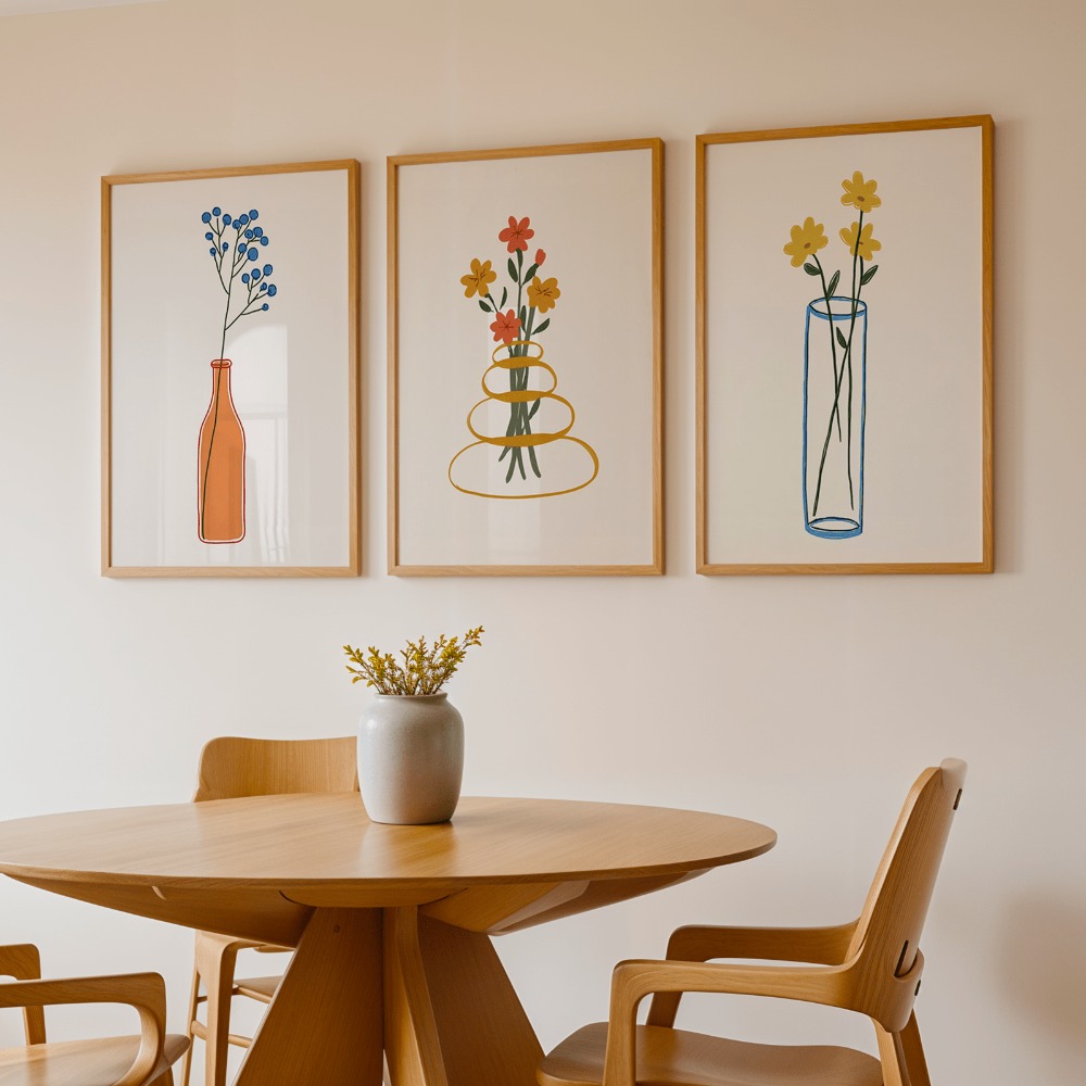TEMU 2D , 2D , Juego de Tres, Decoración de Pared, Póster Vintage, Fáciles Floral, Dibujos de Líneas en , Sin Marcos, Decoración Estética de Pared