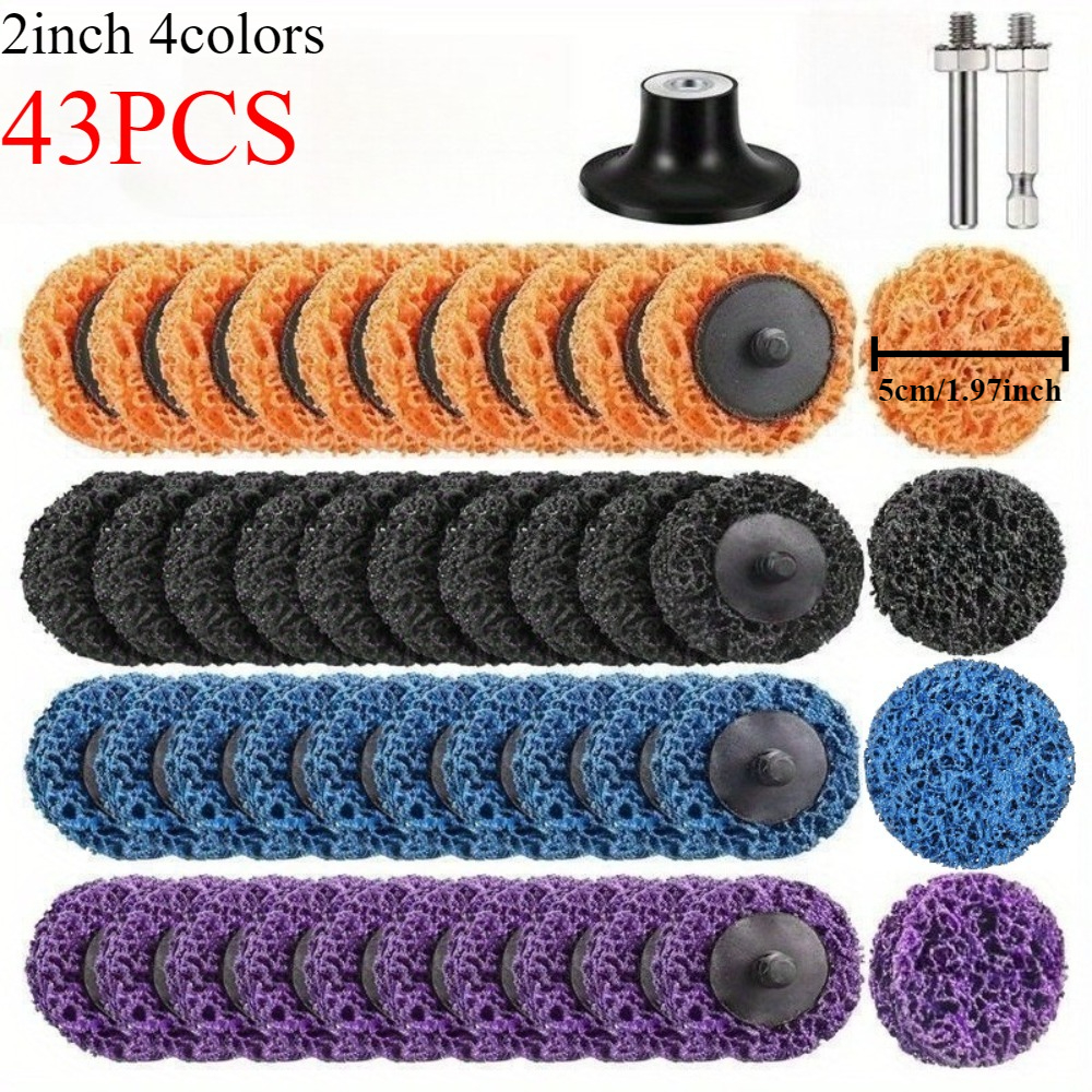 43pcs 2-inch Quick Change Discs With Holder, Paint & Rust , Wheels, Blue/ Black/ Purple/ Orange Color Set, Easy Removal & Cleaning, For Polishing Tools, Finishing, Woodworking, Auto Detailing, Home