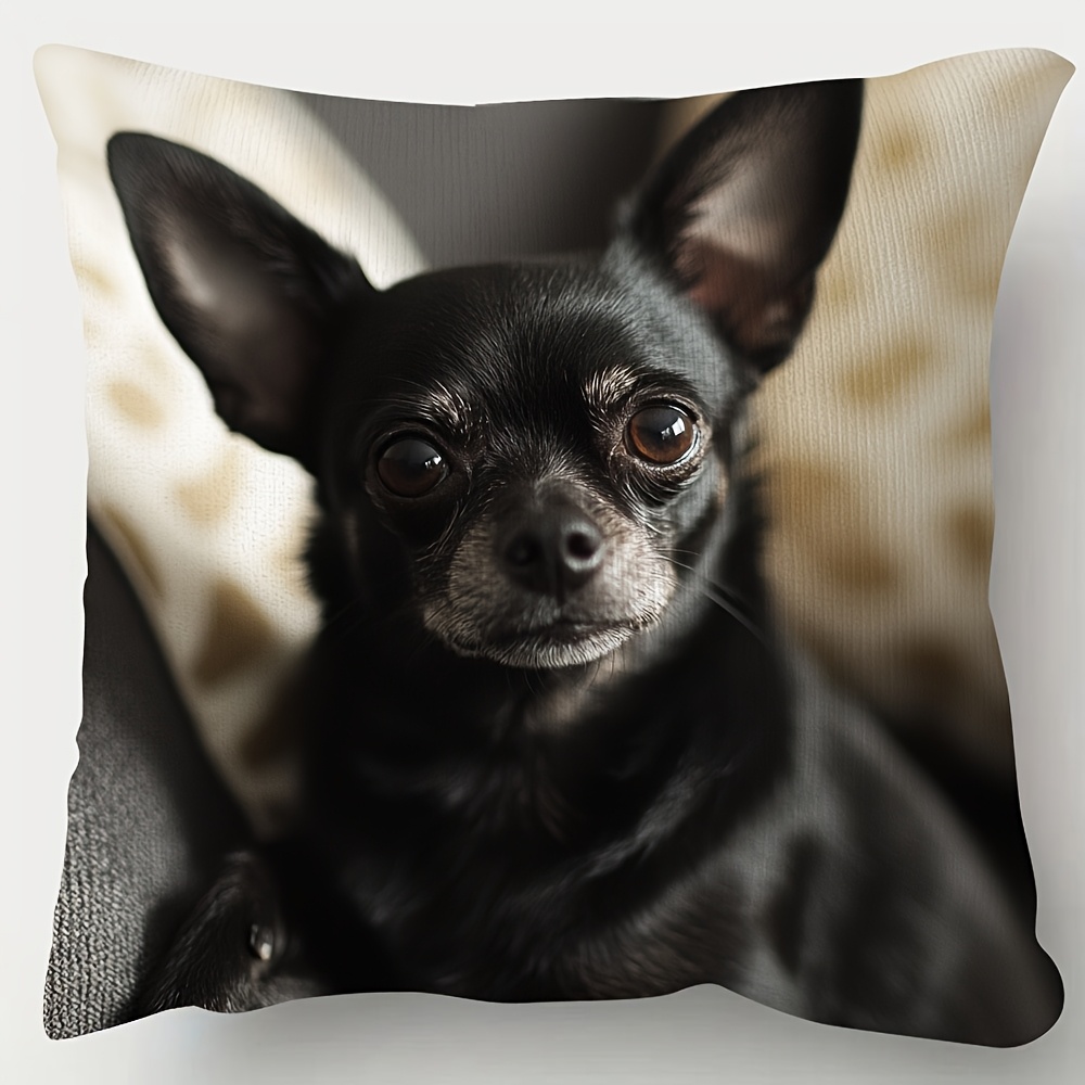 TEMU 1 housse de coussin Chihuahua noir - 18x18 pouces, douce et rembourrée avec fermeture éclair, œuvre d'art double face pour décoration canapé ou