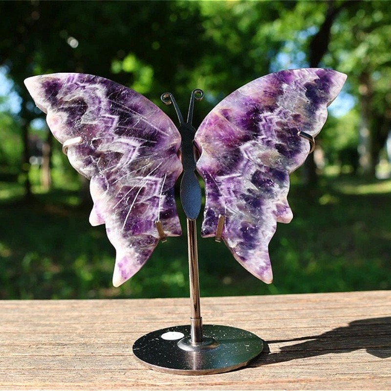 TEMU 1pc Dream Amethyst Desk Decor - Hand-carved With Metallic Stand, Office Decoration, Mineral Collection Gift For Birthdays, Anniversaries,