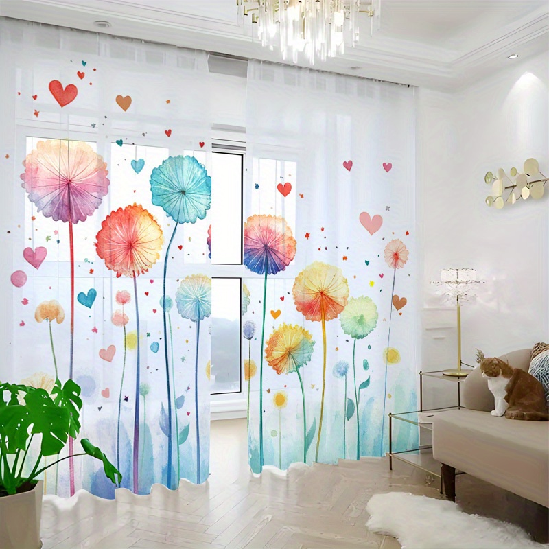 TEMU Casa, Tema Festivo, Decorazioni per Matrimonio, 2 pezzi Tende Semi-Trasparenti per Finestre, Tende Acquerellate Sognanti con Accenti di Colorati