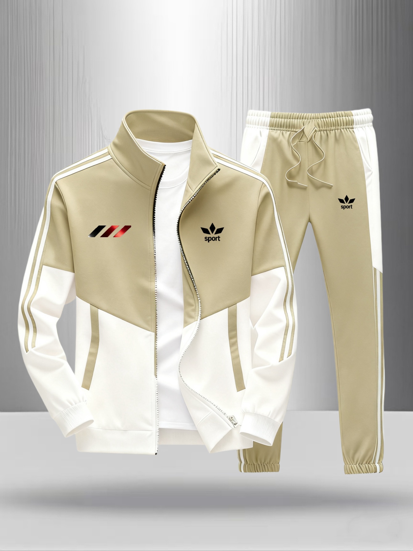 Men's Casual Sportswear 2pcs Set, Long-Sleeve Jacket & Drawstring Pants