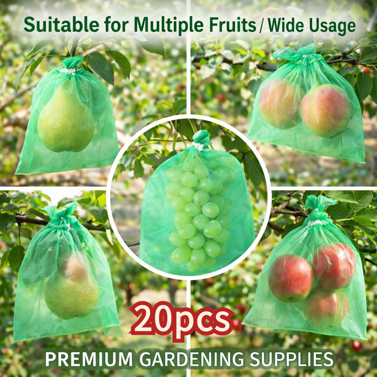 20pcs Fruit Protection Bags For Trees, Breathable Mesh Drawstring Covers, Bird And Insect Proof, Reusable Netting For , Peach, Grape, Tomato Plants