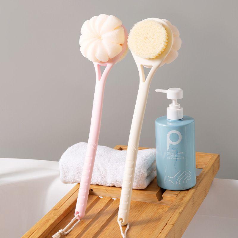 pink long handled bath brush for   featuring an extra long handle for back cleaning soft bristles for gentle exfoliation rich lathering capabilities and an easier bathing experience Product details 1