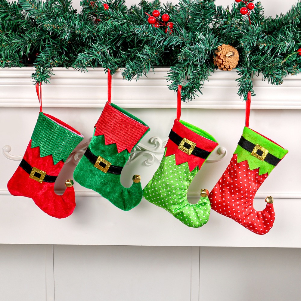 

6 Red + 6 Green Total 12pcs, New Christmas Belt Stocking Decoration, Mall Christmas Tree Gift Bag Hanging Decoration Christmas Stocking