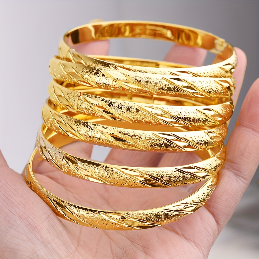 6pcs 18K Gold-Plated Copper Bracelet Set for Women