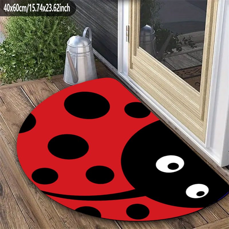 TEMU 1pc Red Ladybug Fun Pattern Semi-circular Door Mat | Flannel Embellished Anti-slip Entry Floor Mat, Machine Washable Polyester Fiber, Suitable