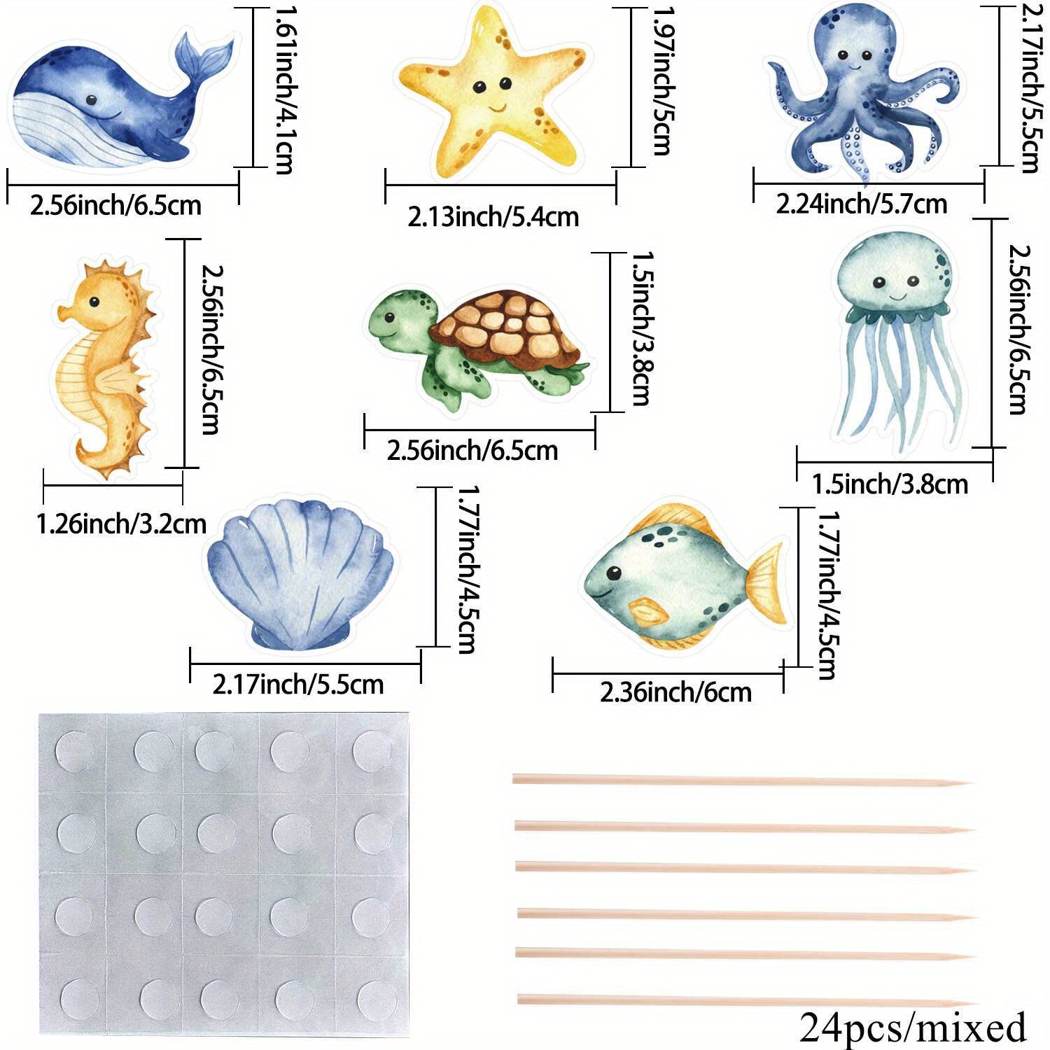 Image of 24pcs Set Of Ocean-themed Cupcake Decorations Featuring Cartoon Fish And Shells, Perfect For A Sea-themed Birthday Celebration And Cake Supplies, Halloween, Christmas