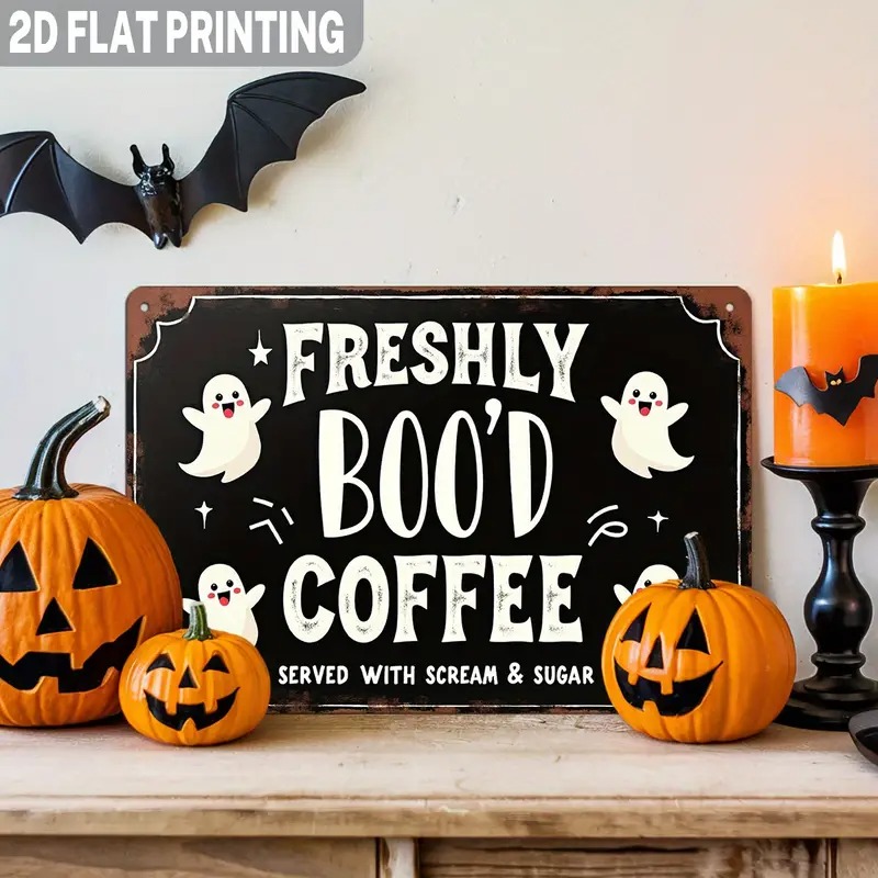 TEMU 2d Flat - Decorative Signs & Plaques 2d Flat Plaques & Wall Art Outdoor Decor - - 1pc Rustic ' Boo'' - Vintage Spooky Wall Decor With Ghost And