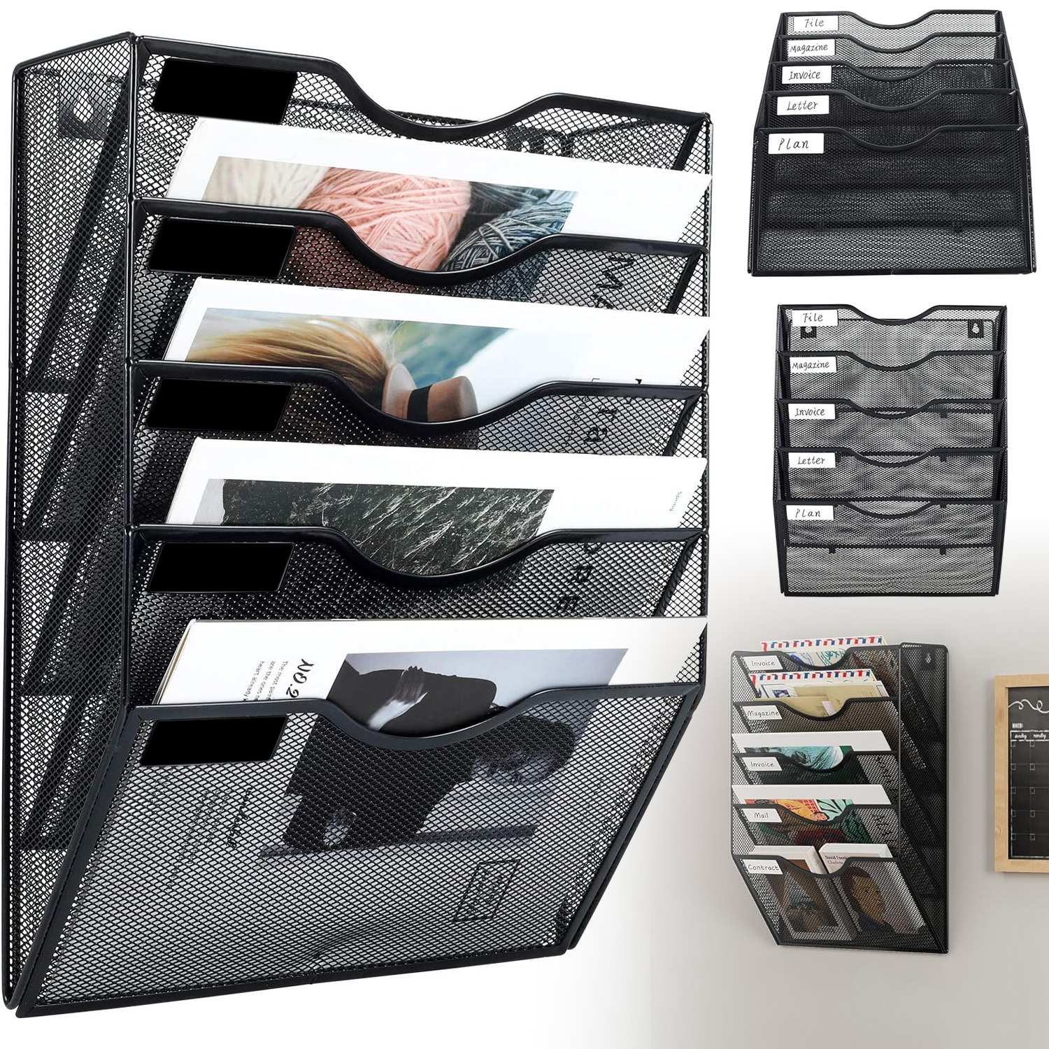 TEMU 5-tier Heavy-duty Metal Wall-mounted Hanging File Organizer With Vertical Mesh Panel & Hanging Folders - Space-saving Suitable For Home Office,