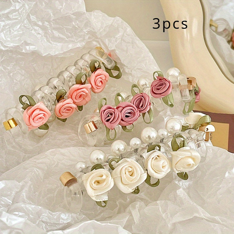 E-shop 3er-Set Rosen-Haargummis, inklusive Telefon-Haargummis Spiral-Haargummis, einfache süße Haaraccessoires für Damen