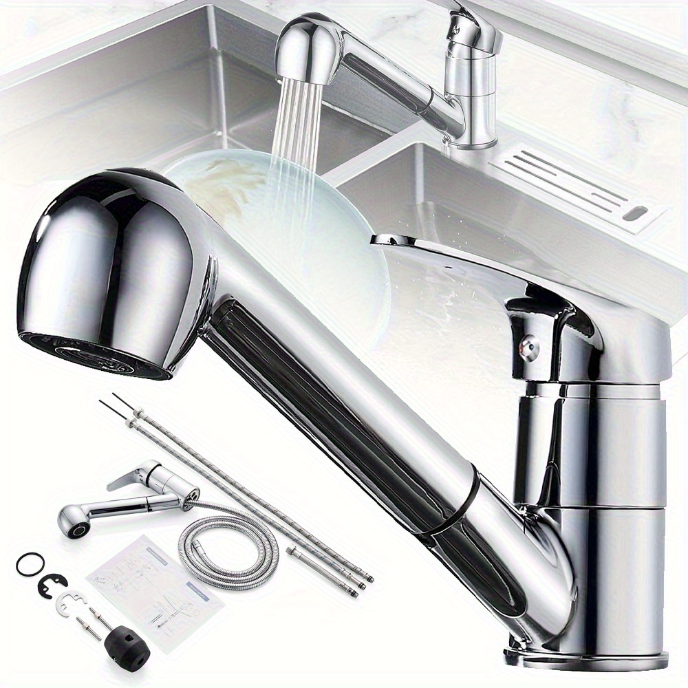 Kitchen Sink Taps Mixer With Pull Out Spray, Swivel Single Handle High Arc Pull Down Kitchen Faucet