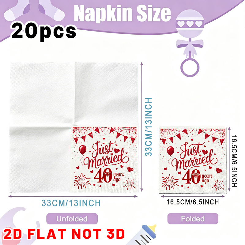 TEMU 2d Flat 20pcs, Just Married 40th Anniversary Party Decorations Patterned Tissue Paper Guest Hand Towels Decorative Paper, Spring Summer Picnic,