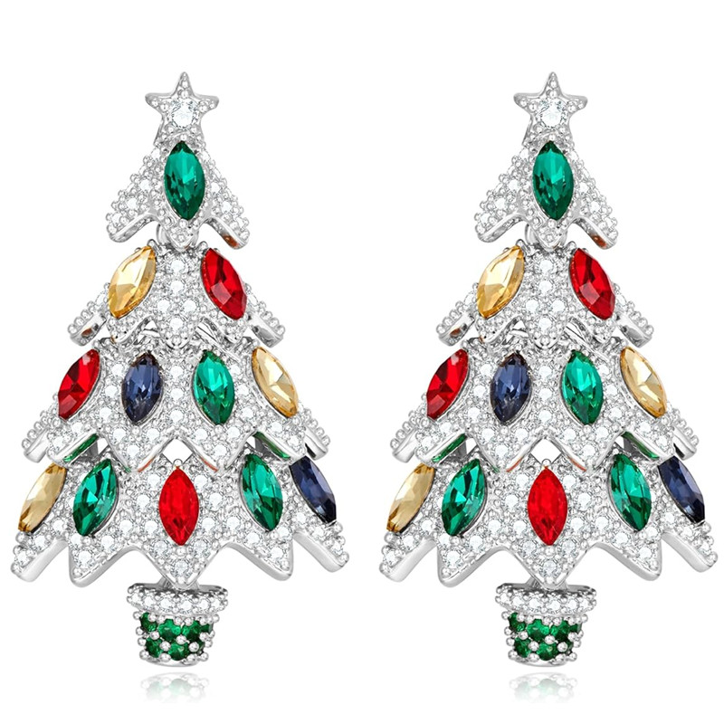 TEMU Heavy Inlay Zirconia Christmas Tree Earrings Creative Cambered Surface Earrings For Women Christmas Banquet Exquisite Fashion Earrings Jewelry