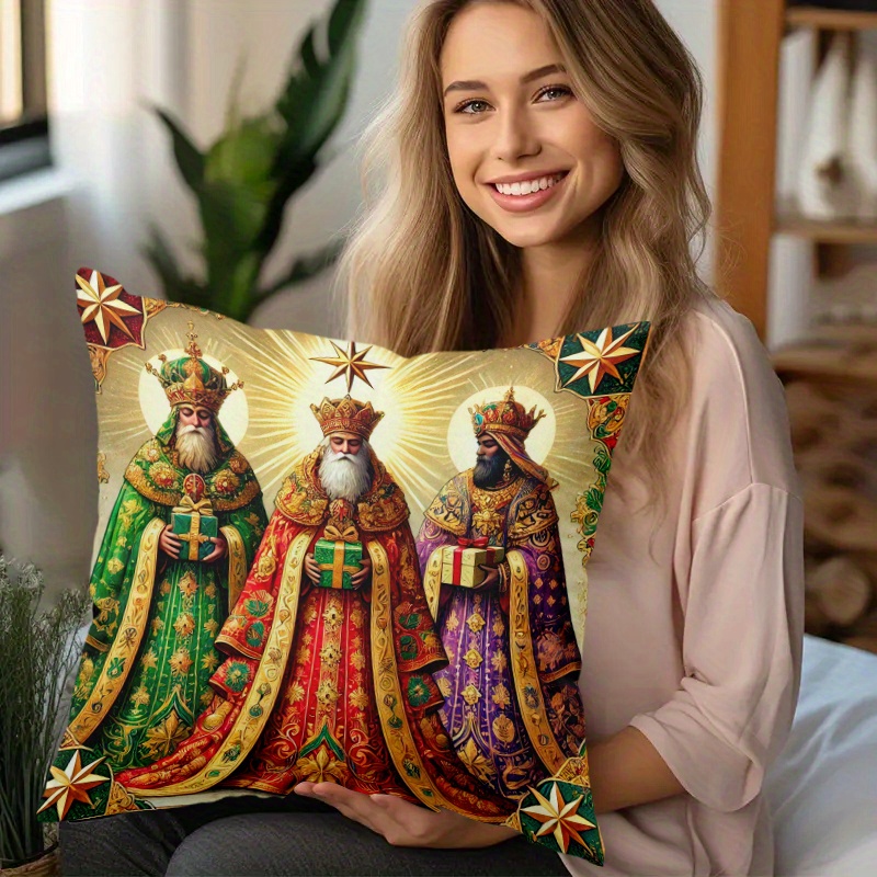 TEMU de almohada de terciopelo , 1 pieza, estilo religioso, de sabios interpretando historias . Tejido de terciopelo y , estampado a una cara, no