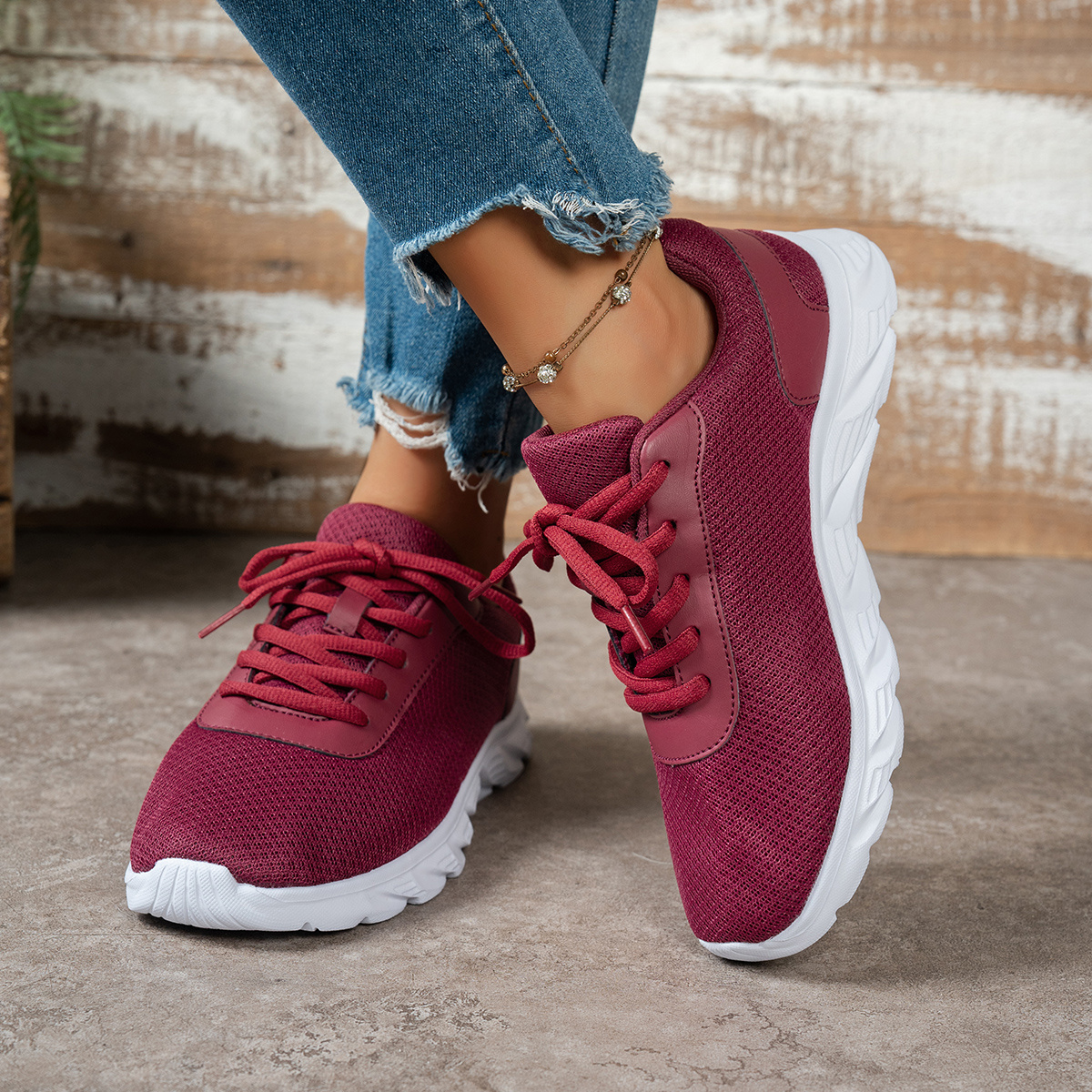 TEMU Shoes > Women's Road Running Shoes, New Women's Lace-up Mesh Shoes, Comfortable Spring/summer Travel Sneakers For Women, Lightweight And