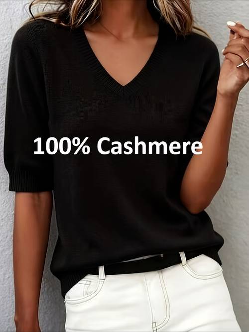 100 cashmere fit womens lightweight summer top v neck short sleeve shirt fit quiet and luxurious style suitable for office and business casual wear