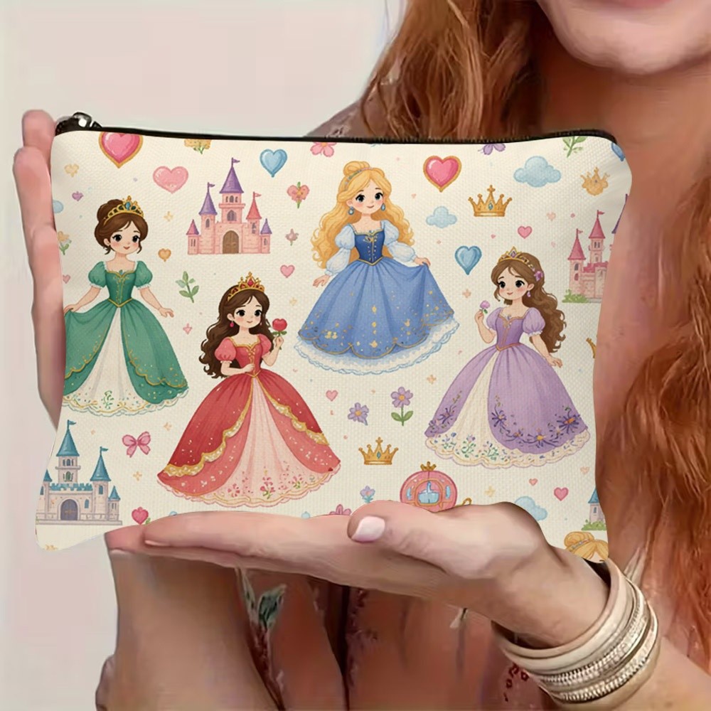 TEMU 1pc 1pcs Fairy Tale Princess Cosmetic Bag Suitable For Travel, Zipper Closure Portable Makeup Pouch With Princess Castle & Print, Lightweight