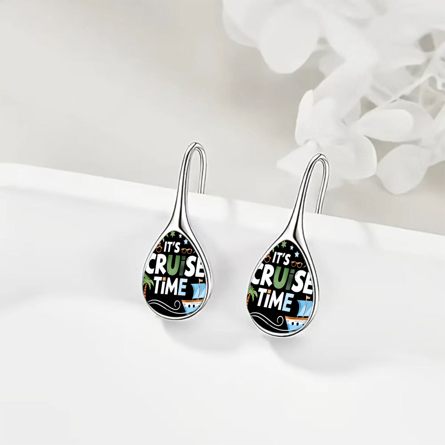 2pcs Cruise Earrings | Boat And Palm , Summer And Vacation Theme, Elegant And , Alloy With Glass Mosaic, Ideal For Daily Wear And Gift- Occasions