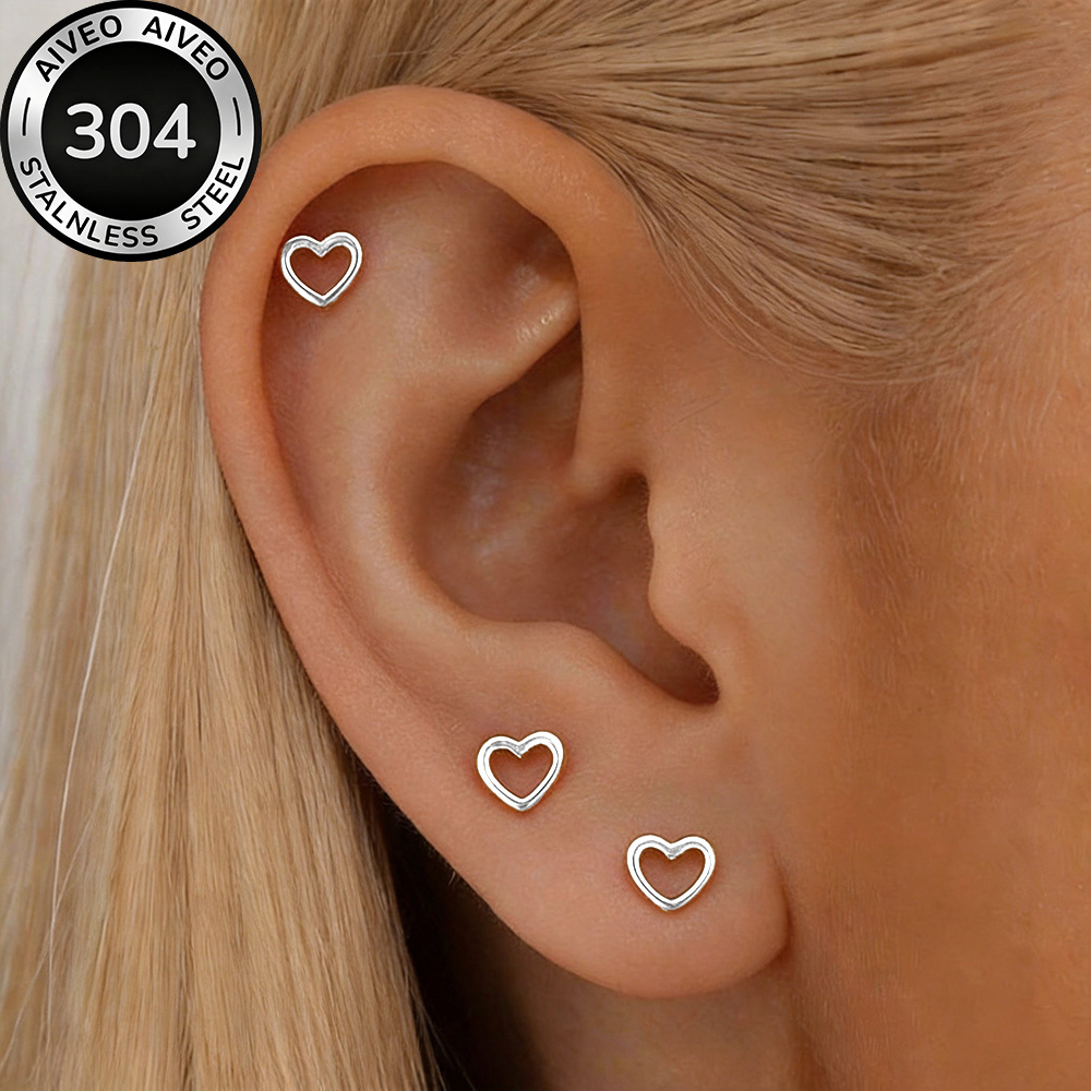 3-Pair Golden Stud Earrings Set