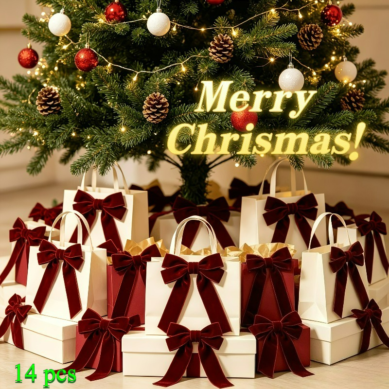 TEMU 14 pezzi di fiocchi , fiocchi e nastri, squisiti fiocchi in velluto, adatti per decorazioni di alberi di Natale, applicabili per decorazioni