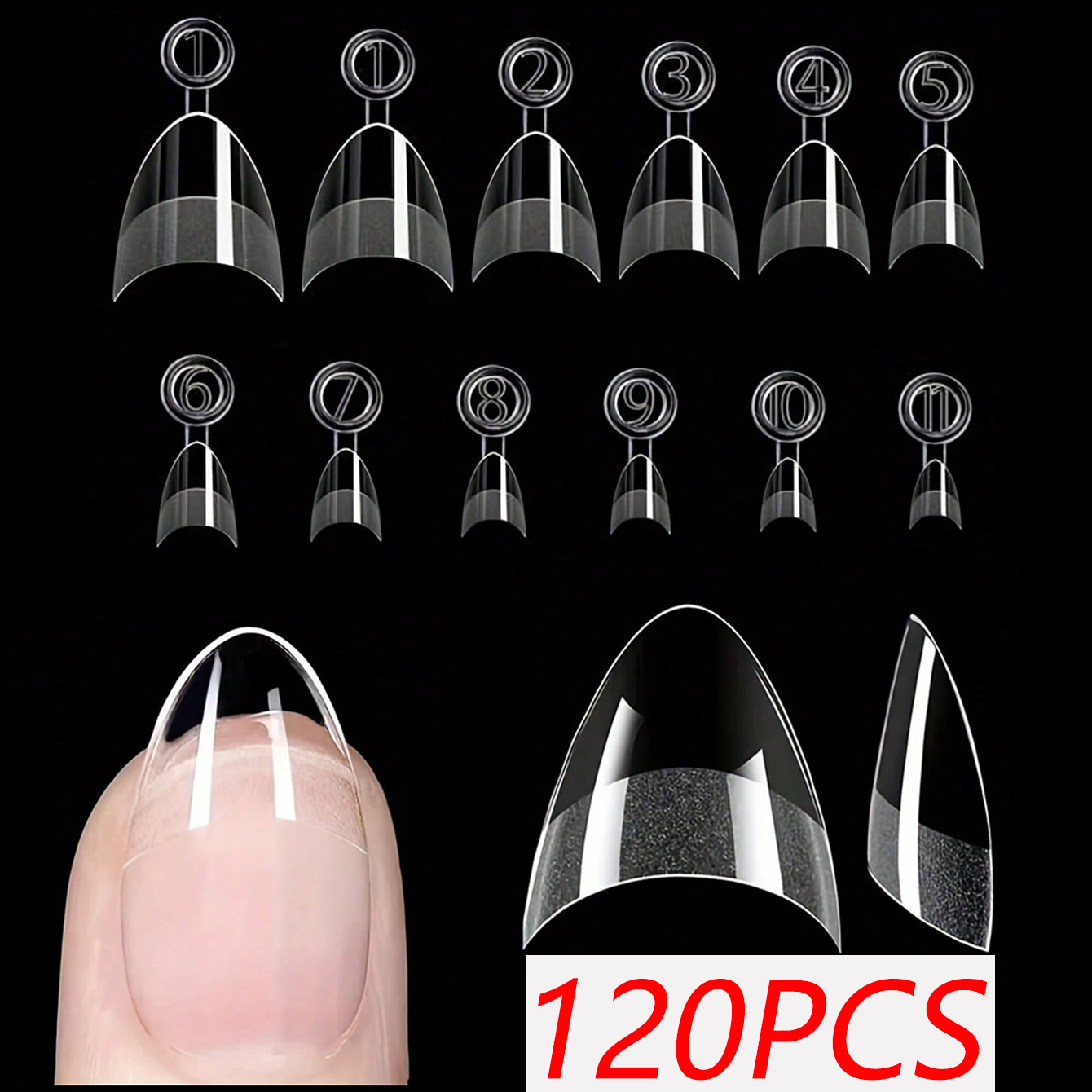 TEMU 120pcs Short Almond-shaped Artificial Nails Half Set Ultra-short Almond-shaped Soft Gel With Handle Nail Tips Pre-polished Transparent