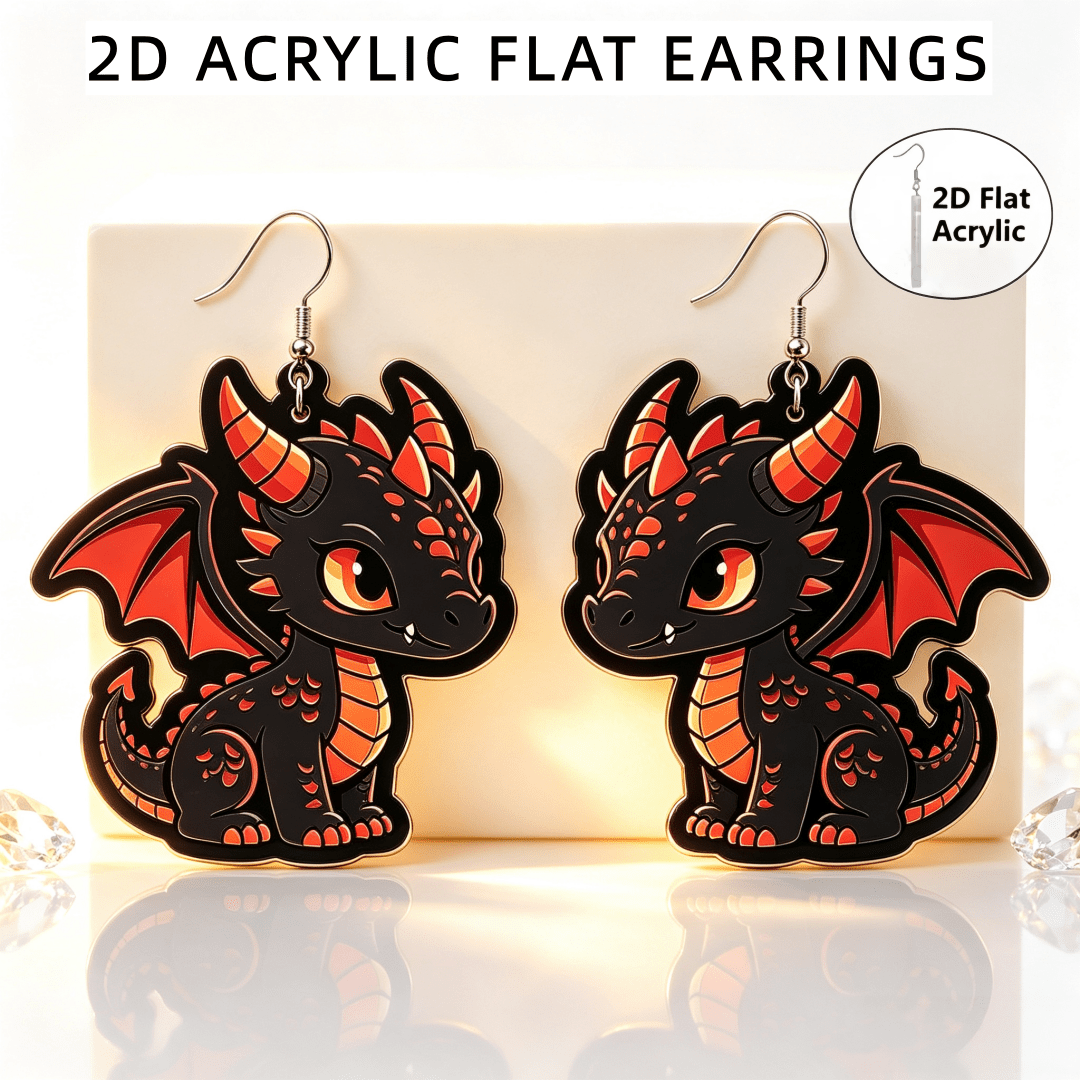 Cute Black Red Dragon Acrylic Dangle Earrings for Women