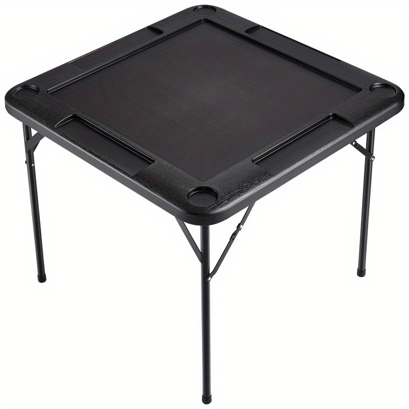 VEVOR Mahjong Table - 4 Player Folding Card Table with 4 Cup Holders & Chip Trays - Black - For Mahjong Enthusiasts & Game Nights - Perfect Gift for Family & Friends