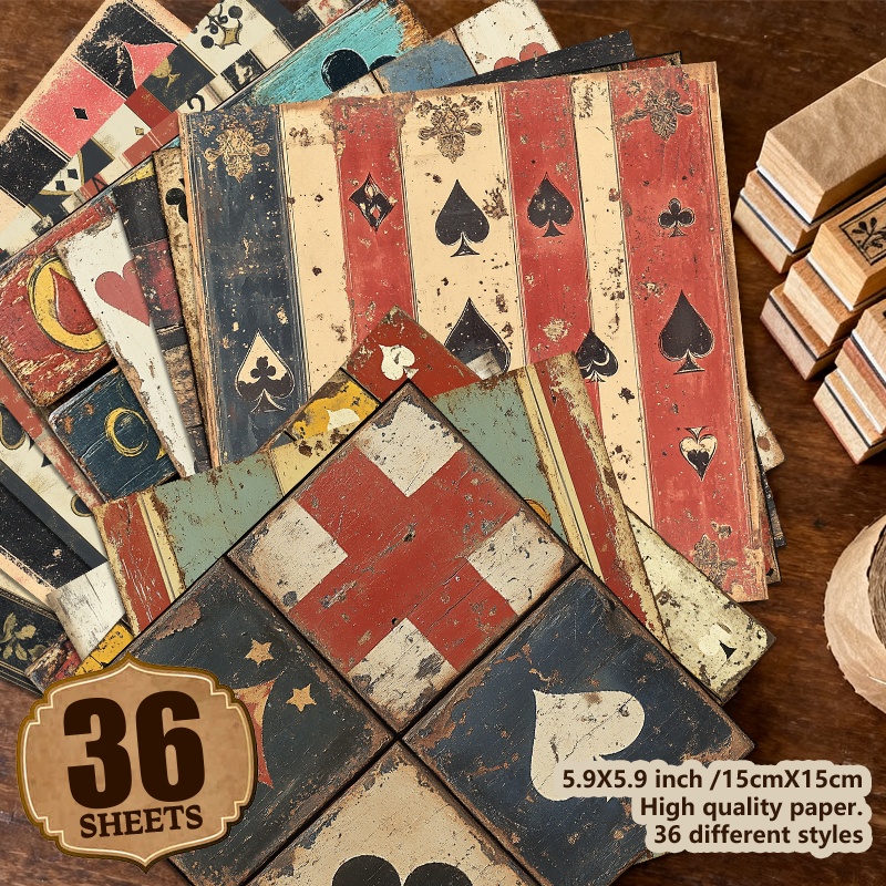 E-shop 36 einzigartige rot- blau gestreifte Spielkarten-Designs im Retro-Stil. Geeignet für Scrapbooking, Dekorpapier, Bastelpapier Journaling. für