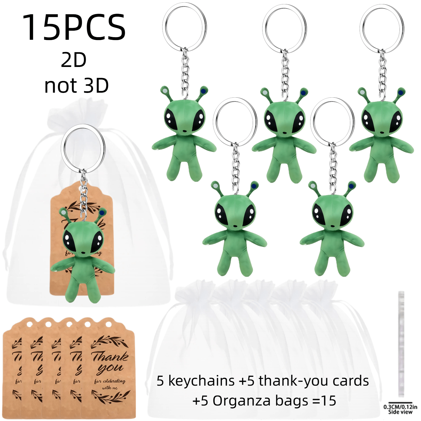 TEMU [2D Plat] Ensemble de 15 porte-clés au design 2D, de porte-clés avec motif d' vert - (5 porte-clés en acrylique au design 2D + 5 cartes de