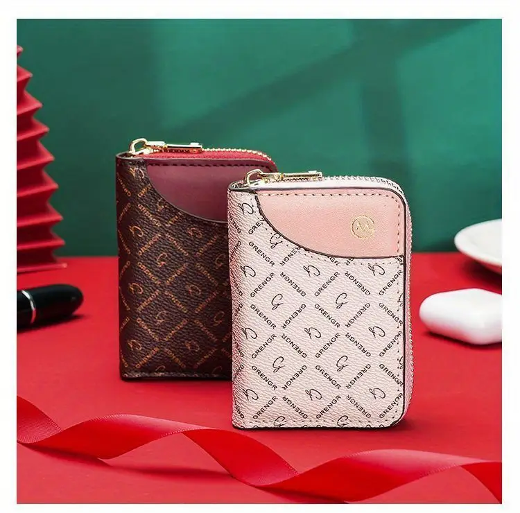 vintage inspired rfid blocking wallet for women 9 card slots large capacity elegant two tone design with zipper closure apricot black white patterns compact leather card holder card holder wallet details 3