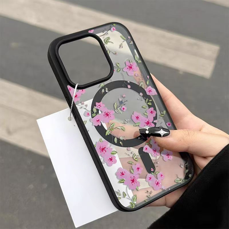 Small Fresh Full Screen Purple Morning Glory Phone Case for iPhone 16 15 Pro Max 14 13PRO 12PRO 12 11 11 Pro 14 Pro Max 14 15 Pro 16 Plus 13 13 Pro Max XR XS MAX 16 Pro Max All Inclusive Anti Fall Artistic Magnetic Protection Cover
