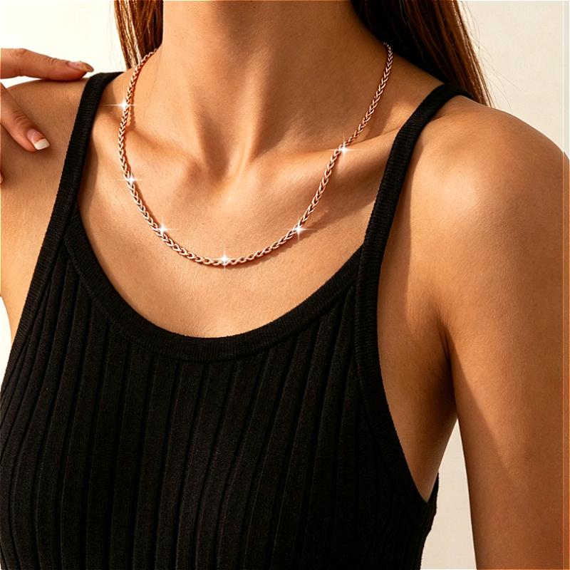 Unisex Waterproof Rose Golden Twisted Rope Chain Necklace