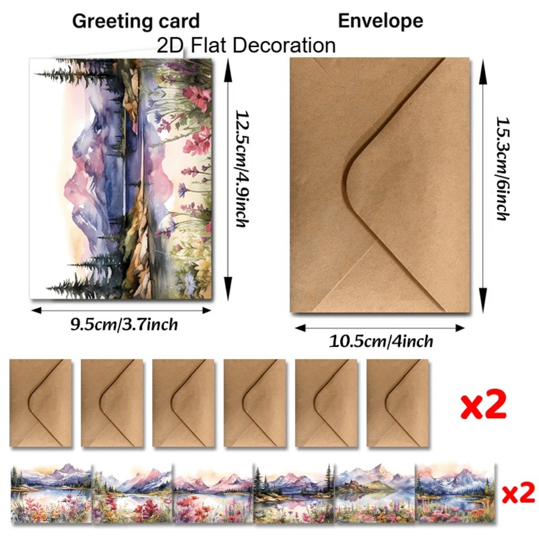 TEMU Set Of 24 Flat 2d Landscape Paintings Greeting Cards With Envelopes, Suitable For Various Occasions Like Valentine's Day, Proposals, Bridal